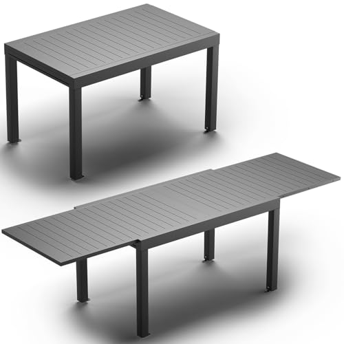 JUMMICO Table de Jardin Extensible 260x80cm pour 6-10 Personnes - Aluminium Antirouille, Imputrescible et Facile à Nettoyer - Design à Rallonge Compact...