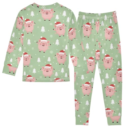 Pajama Sets Long Sleeve Christmas Pigs on Green Soft Comfy Sleepwear 2 Piece PJS 3-8T3