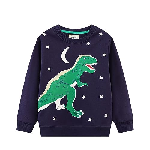 Youth Solid Classic Hoodies Children's Fleece Autumn Boy Round Sweater Boy Loose Long Sleeved Glow (Navy, 3-4 Years)