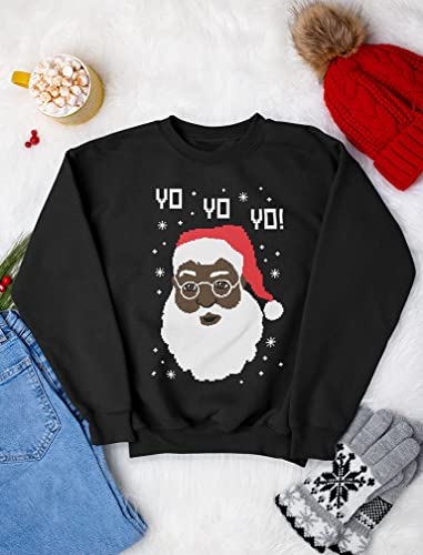 Tstars Yo Yo Black Santa Ugly Christmas Shirt for Men Tacky Sweater Style Xmas Holiday Mens Long Sleeve T-Shirt4