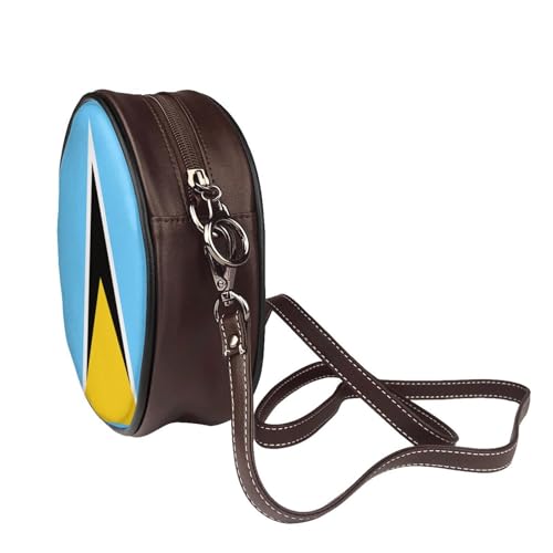Saint Lucia Flag Women Round Crossbody Bags Leather Sling Bag Purse3