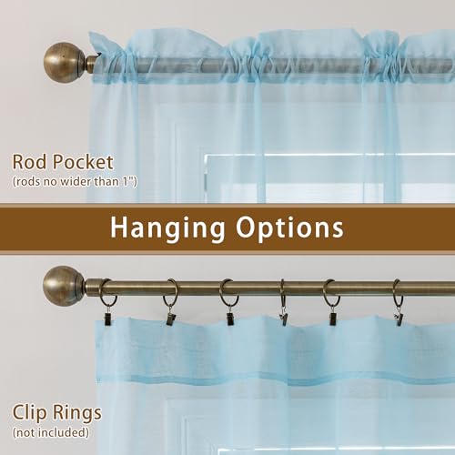 Image of Blue Sheer Curtains 108 Inches Extra Long, Privacy Semi Sheer Curtains for Living Room Bedroom, Light Filtering Rod Pocket Voile Window Drapes 2 Panels Set, Each 42 inch W x 108 inch L