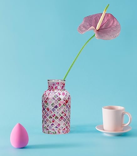 Zhipinhui 7.9" H Mosaic Vase Glass Pink Vase, Decorative Flower Vase,Decor Home Modern Midsize Mosaic Vase For Bedroom Livingroom Kitchen Office Wedding,Unique Mosaic Glass Vase Gift! #TOP7