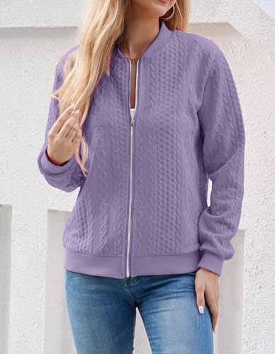 Image of WROLEM Women's Zip Up Cardigan Sweater Cable Hoodies Long Sleeve Jacket Outfits Crewneck Casual Coat