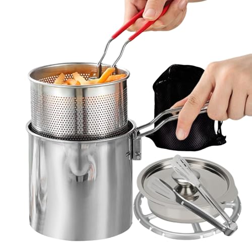 Friteuse à Poser - Set de 7 Pièces Portable en Acier Inoxydable | Friteuse 1,2 Litres avec Panier - Pour Cuisiner Poisson et Poulet en Cuisine Camping Pique-Nique Fêtes