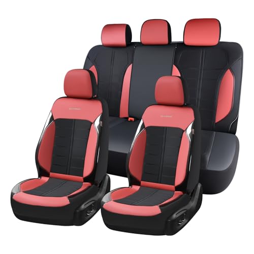 Image of Coverado Seat Cover, Car Seat Cover Full Set, 3D Air Mesh Breathable Seat Protectors Sports Carbon Fiber Design Airbag Compatible Comfort Universal for Most Cars, Van,Trucks, SUV, Black&Wine