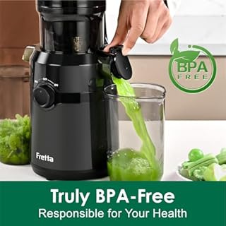 Fretta Cold Press Juicer Machines with 4.25" Large Feed Chute,Fit Whole Fruits & Vegetables Easy Clean Self Feeding,High Juice Yield,Tritan PCTG BPA-Free(Black)