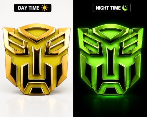 Image of Gold Big Transformer Transformer Glow 3D Metal Logo Car Metal Emblem 3D Badge Auto Racing Sport Sticker 9.2cmx9.2cm for Car & Bikes Pack of 1 (Gold)