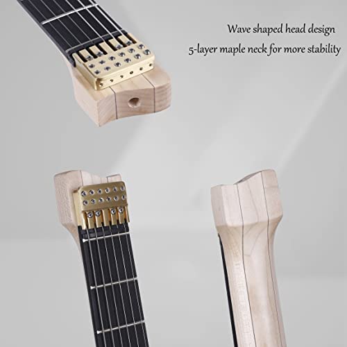 Leo Jaymz 6 Strings Headless Electric Guitar - Full Scale Travel Guitar - Alder Body And 5 Piece Maple Neck - Maple Veneer - Customized Pickups (Green Burst) #TOP4