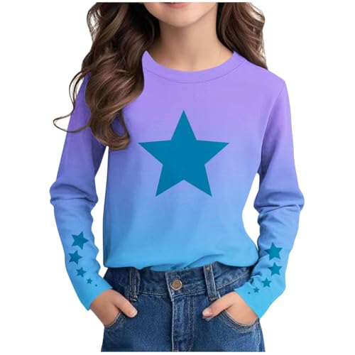 Teen Girls Cute Star Crew Neck Sweatshirts Cotton Soft Stretchy Lined Pullover Sweater Kids Loose Fit Sweatshirts