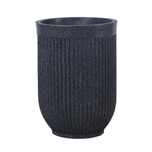 Image of Bonkaso 24 Inch Burj Khalifa Ribbed Planter for Indoor & Outdoor Use | Round Heavy Duty Polymer Flower Pot | Lightweight Weather Resistant Modern Gamla for Living Room Balcony & Terrace (Dark Grey)