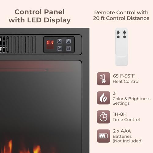 RELAX4LIFE 23-inch Electric Fireplace Inserts - 750W/1500W Fireplace Heater w/3 Flame Color, Adjustable Crystal Brightness, Thermostat, 1-8H Timer & Remote Control, Recessed Fireplace Insert