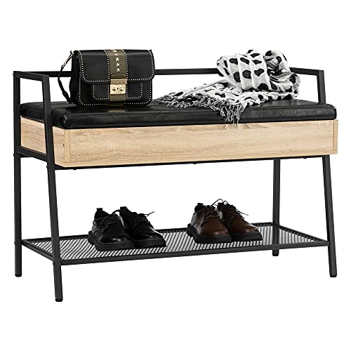 Xyyssm Fancy Shoe Storage Bench, Industrial Hidden Shoe Rack Bench Organizer With Storage Chest, Mesh Shelf For Entryway, Mushroom, Living Room(White Oak) #TOP5