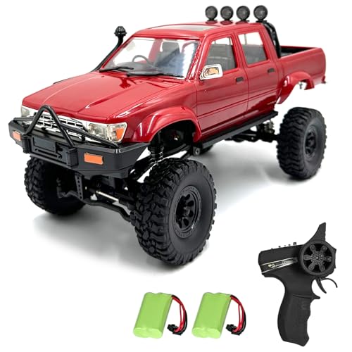 Dodoore RC Rock Crawler WPL C64-1 RC Truck, 1:16 Scale 2.4GHz Remote Control Truck, 4WD All Terrain Off-Road RC Crawler with LED Lights and 2 Rechargeble Batteries for Adults (Red)