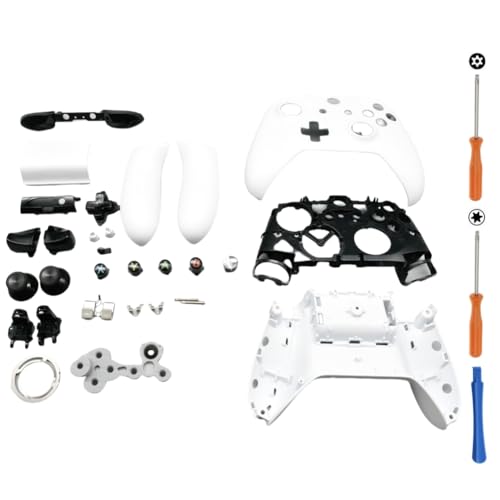 Image of Hzxkqmil Replacement Full Housing Shell Kit for Xbox One X /S Controller | DIY Faceplate Case Front Cover Back Shell Middle Frame Side Rails Buttons Accessories for Xbox One S /X Controller 1708, White