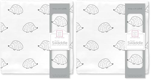 Image of SwaddleDesigns Cotton Muslin Swaddle Blanket, Receiving Blanket for Boys & Girls, Best Shower Gift, 46x46 inches, Black Hedgehog (Pack of 2)