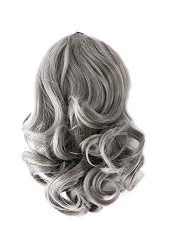 WIG ME UP-JL-3023-701 Toupet Coda Ondulata Mezza lunghezza (35 cm) 1 Femacapelli a pettine + Cordoncino elastico Grigio Grigio argento