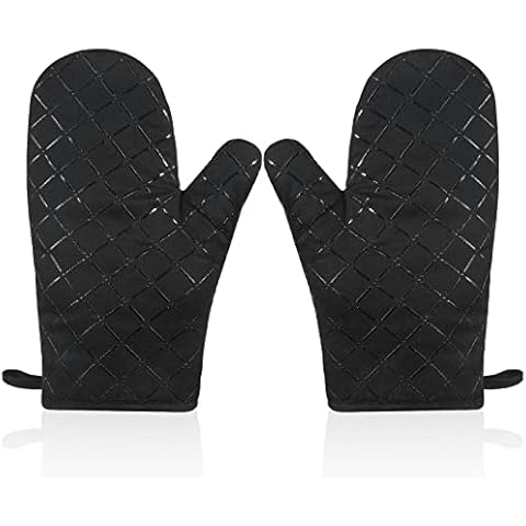 Micacorn Oven Gloves, Heat Resistant Silicone Oven Gloves, Double Sided Non-Slip Cotton Quilted Kitchen Gloves, Mitts for Cooking, Grilling, Baking(Black) Cover