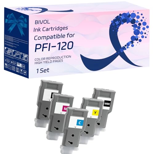 BIVOL PFI-120 PFI120 Ink Cartridges Compatible for Canon imagePROGRAF TM250 TM250M TM300M TM300T TM305T TM350 TM350M Printers, with Chip, High Yield 7000 Pages (1 Set)