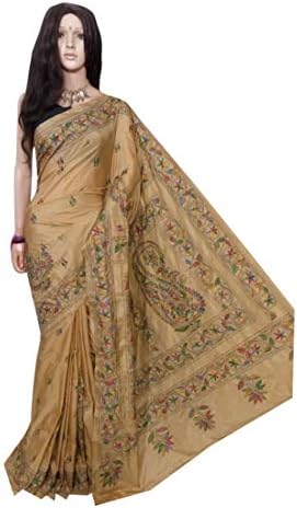 Kantha Stitch Art Silk Handmade Saree with Heavy wokr on Pallu Sari Blouse Indian from West Bengal 143a