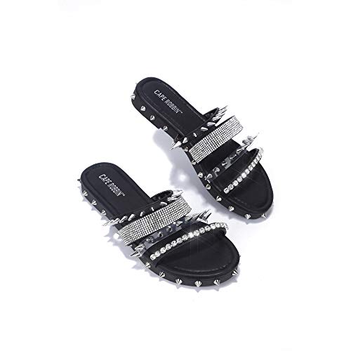 Cape Robbin Xtreme Sandals Slides For Women, Studded Womens Mules Slip On Shoes - Black Size 8 #TOP3