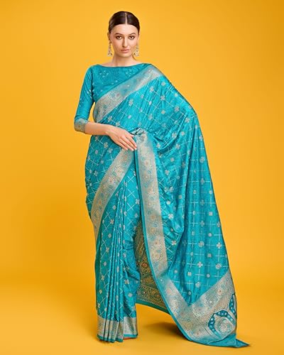 Image of Monjolika Fashion Women's Blushing Banarasi Silk Saree Zari Woven Work Enhanced Elegance Comes With Unstitched Blouse Piece