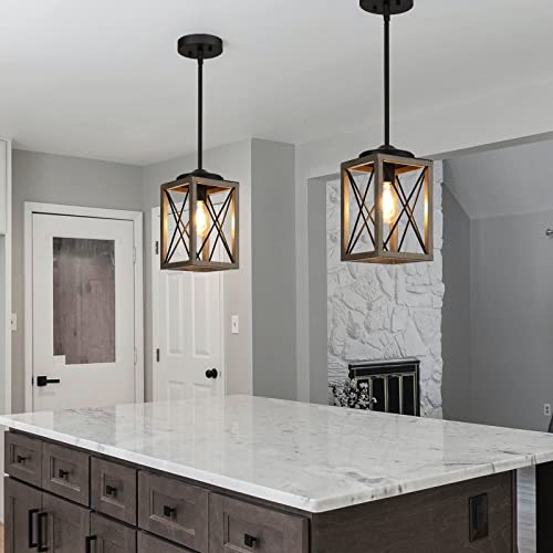 Image of DEWENWILS Pendant Light Fixtures, Metal Hanging Light Fixture with Wooden Grain Finish, 48 Inch Adjustable Pipes for Flat and Slop Ceiling, Kitchen Island, Bedroom, Dining Hall, E26 Base