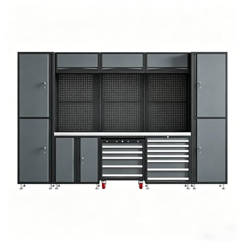 Heavy Duty Garage Storage Cabinet System 4/6/8/10-Piece, Modular Garage Cabinets with Workbench &...