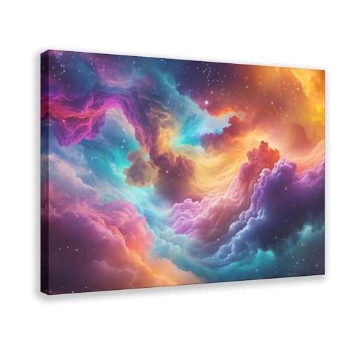 JDBeehpy Rainbow Clouds Frame Canvas Print Wall Art Starry Sky