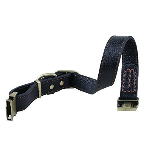 Chede Luxury Real Leather Dog Collar- Handmade For Medium And Large Dog Breeds With The Finest Genuine Leather Collar That Is Stylish,Soft Strong And Comfortable-Black Dog Collar #TOP3