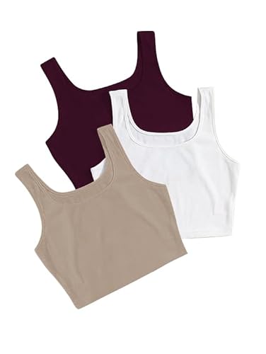 Toochki Women's Knitted Sleeveless Solid Sqaure Neck Ribbed Tank & Crop Tops (Pack of 3 (Three))