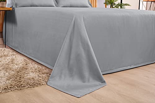 Cobre Leito Tecido Grosso Piquet Liso Colcha Casal Queen 03 Peças Cinza