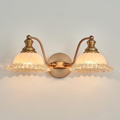 Image of XIEDUN Vintage Vanity Light Brushed Brass 2 Light Vanity Lights for Bathroom Vanity Light Fixtures