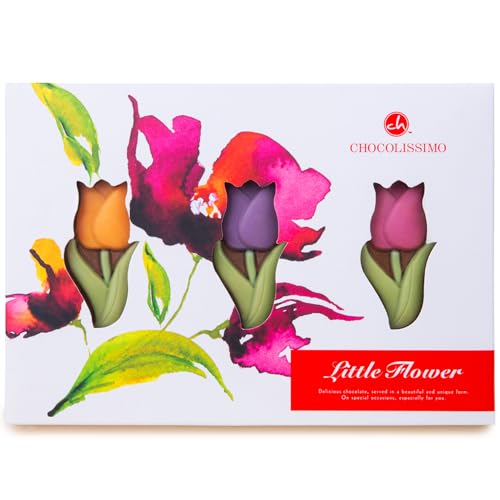 CHOCOLISSIMO 3 tulipanes de chocolate – Flores – Tulipanes - Chocolate | Idea de regalo | Presente | Chica | Mujer | Chico | Hombre | Niño | Adulto | Pascua | Día de San Valentín | Cumpleaños | Madre