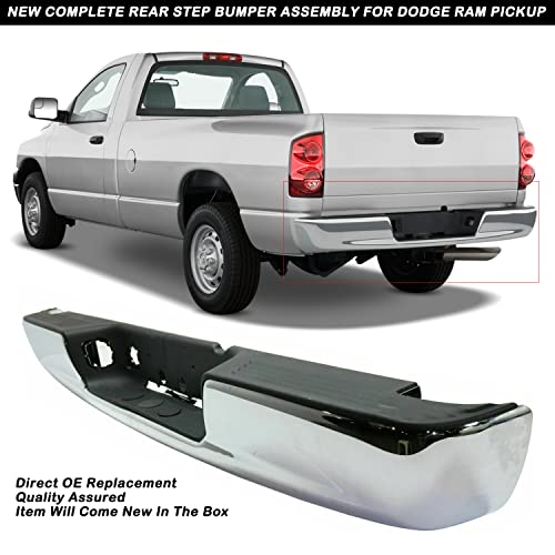 JSBOYAT Rust Resistance Rear Bumper Assembly Fits for 2002-2008 Dodge Ram 1500/2003-2009 Ram 2500 3500 Pickup Heavy Duty Chrome Back Bumpers W/Top Pads License Plate Lamp CH1103111 - Thumbnail 3