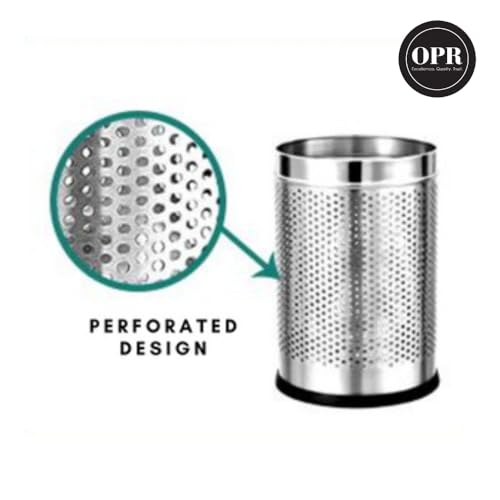 Image of OPR 6 Ltr Stainless Steel Open Perforated Dustbin Without Lid| Waste Bin For Home, Bedroom, washrooms, Office, Kitchen, Bathroom| Small Dustbin- Silver| (7X11 Inches- 6 LTR)