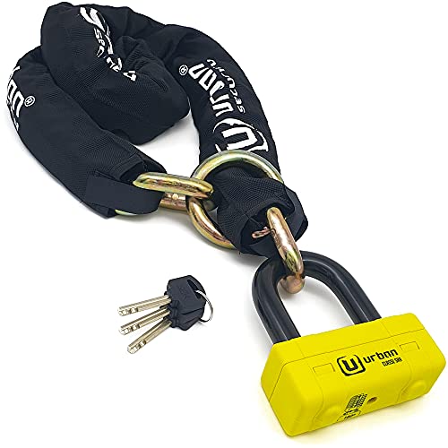 URBAN UR74120L Chaîne Antivol Moto Homologué SRA Bloque Disque Mini U Haute Sécurité Cadenas Bloc Disc Maillons en Acier ø13,5, Lasso 120 cm