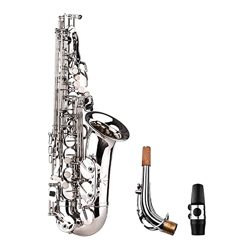 Saxofón alto, latón con patrón tallado, incluye guantes, paño de limpieza, cepillo y correas para músicos