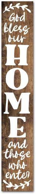 Letrero vertical de bienvenida con texto en inglés "God Bless This Home And All Who Inter", de 8 x 63 pulgadas, para puerta delantera, decoración