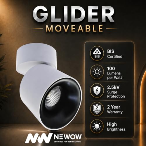 Image of NW 7W Glider SF Moveable White with Black Aluminium 360 Degree Adjustable Cylindrical Shape LED Surface Light | COB Light | Wall Light | Spot Light | Light Color- Warm White (Pack of 1)