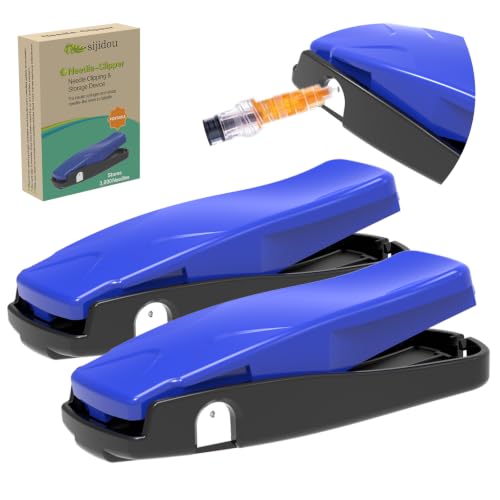 Needle Clipper for Insulin Syringe, Portable Sharps Container for Disposal Sharps, Compatible with 23-34Ga Syringe Needle, Fit Home and Travel (2, Blue)