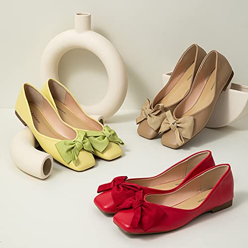 Image of C.Paravano Flats for Women | Ballet Flats | Square Toe | Dressy Casual Shoe | Ballerina Flats, Bow Slip-On, Lambskin Leather Insole, Memory Foam, Low Heel, Office Work,Fashion & Classic & Chic