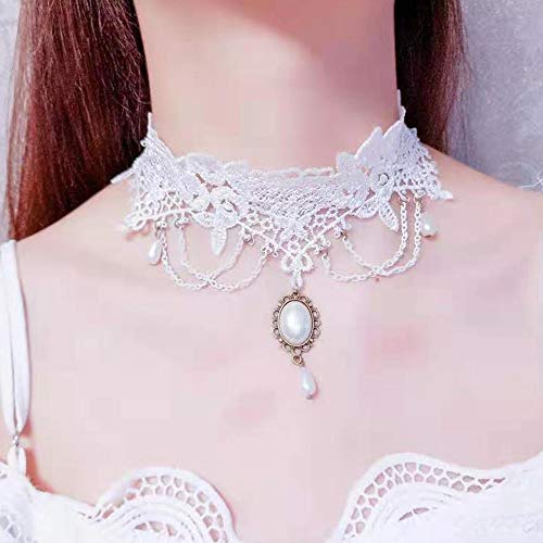 Acxico Princess Bridal Romantic Classic White Tassels Lace Pearl Pendant Necklace #TOP1