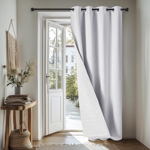 Deconovo Tenda Oscurante Termica con Occhielli – Pesante, Doppio Strato Isolante per Freddo e Caldo, Antivento, per Finestre e Porte, 200x260 cm, Grigio Perla Retro Bianco, 1 Pannello