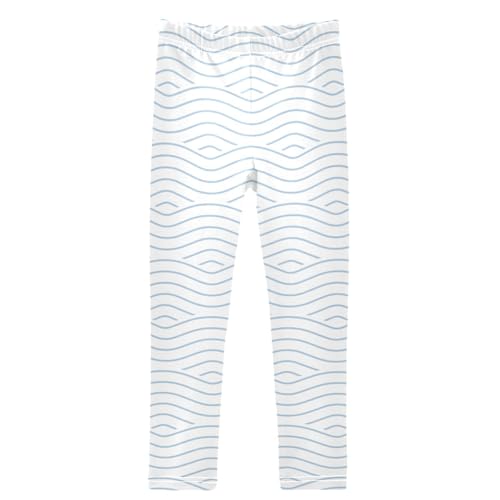 Girls' Leggings Ankle Length Printed Leggings Geometric Wave Blue Soft Comfortable Pants for Kids 4-10 Years