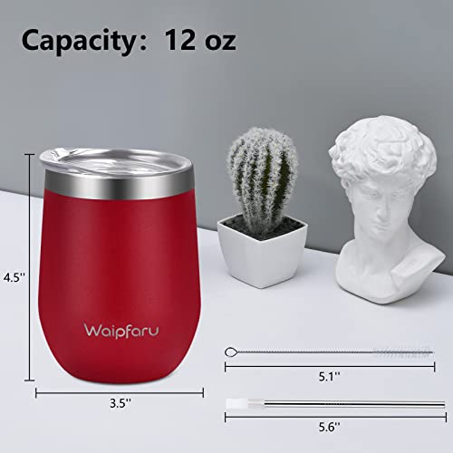 Waipfaru Wine Tumbler, 12 Oz/4 Pack Insulated Wine Tumbler With Lid & Straw, Double Wall Vacuum Wine Glasses, Stainless Steel Stemless Cup For Wine Coffee, Travel & Outdoors, Christmas Gifts (Red) #TOP4
