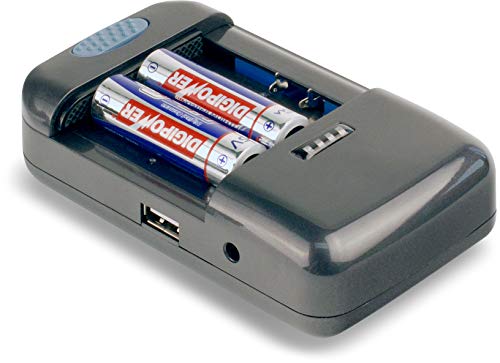 DIgiPower Universal Li-ion Battery Charger for DSLR, Digital Camera, Camcorder, & Rechargeable AA/AAA Batteries, Features USB-Port for Smartphone Charging, Includes DC Adapter. Compact & Lightweight