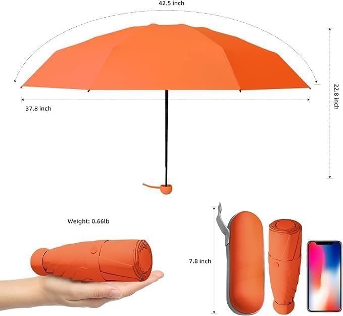 Image of SNKR ESSENTIALS HEMOVIA Mini Umbrella with Case for Men & Women (Manual Open) Compact Travelling Umbrella, Polyester & UV Protection Fabric for Summer Use in Rain & Summer- 6 Frame
