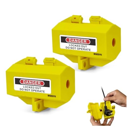 BOZZYS Plug Lock for Cords 2-Pack | Small Lockout Tagout Cover 3.5×3.2×2 in | Industrial Grade Electrical Plugs Lockout | OSHA Compliant for Factory & Home Use