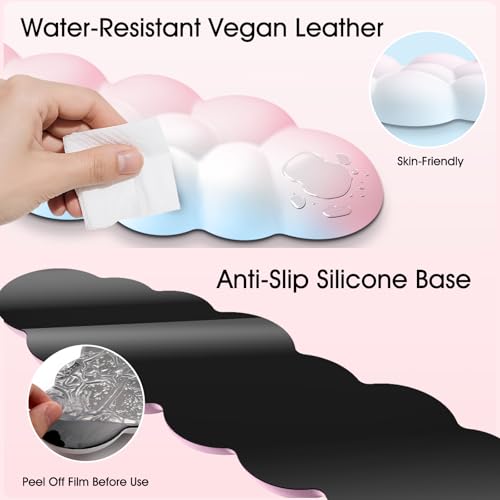 Image of Sushret Cloud Wrist Rest for Computer Keyboard and Mouse Pad Set, Rainbow | Memory Foam, Leather, 4-in-1 Cloud Keyboard Wrist Rest Set with Ergonomic Support for Arm and Palm Cushion, Gaming /Work Setup